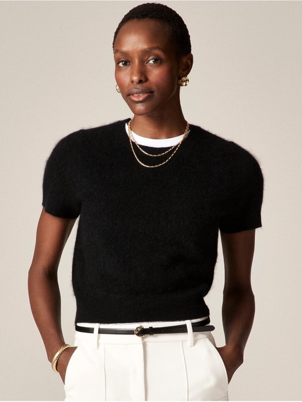 NEW J. Crew Brushed Cashmere Relaxed T-Shirt Sweater Size XL Black $168 CM662